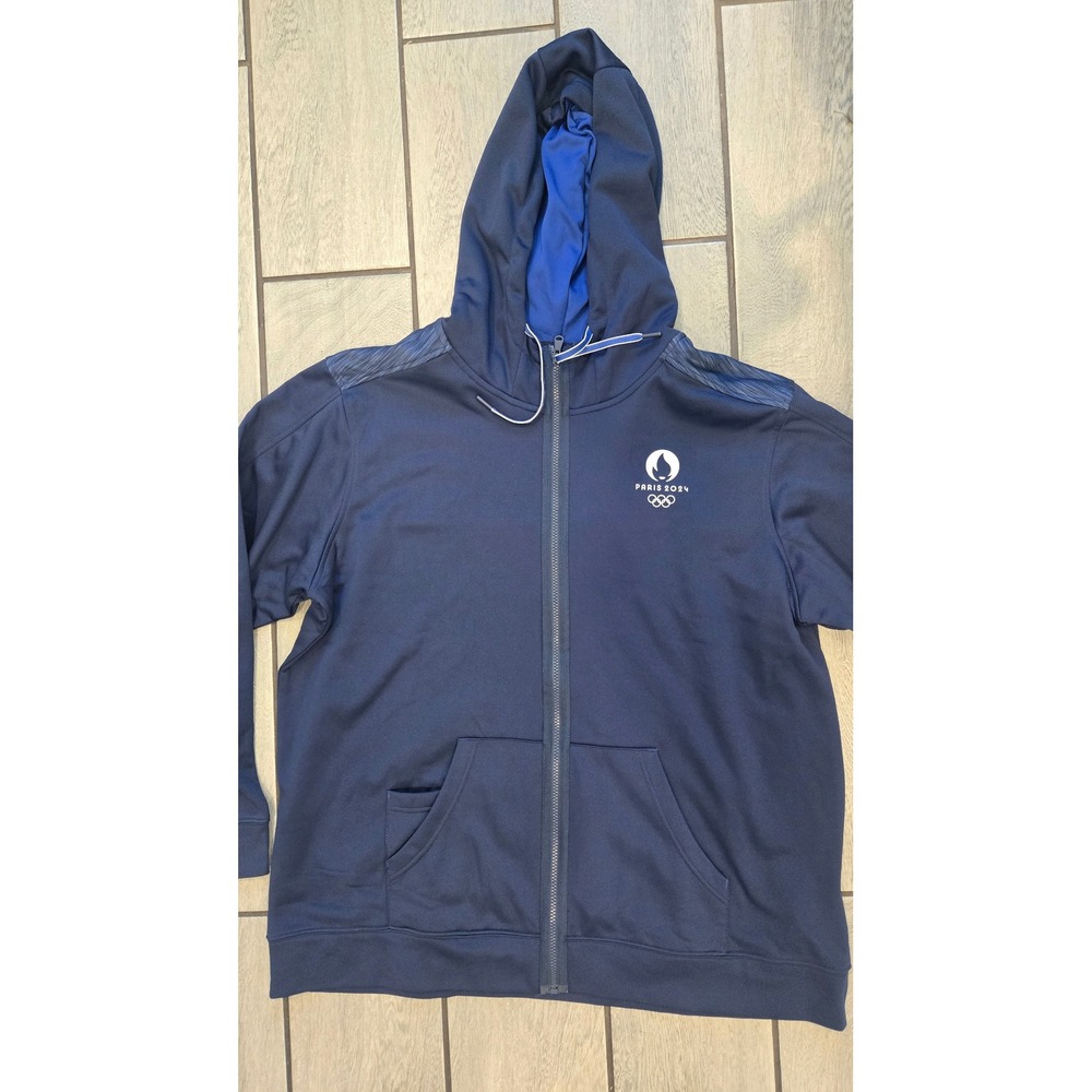 Paris 2024 Olympic Games Full Zip Hoodie Navy Blue Fleece Mens 2XL Official Logo
